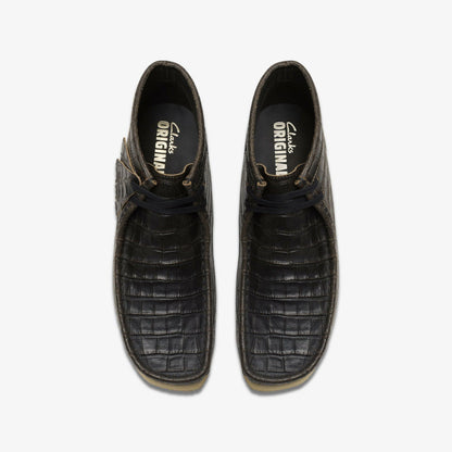 Wallabee Boot Black Crocodile Distress